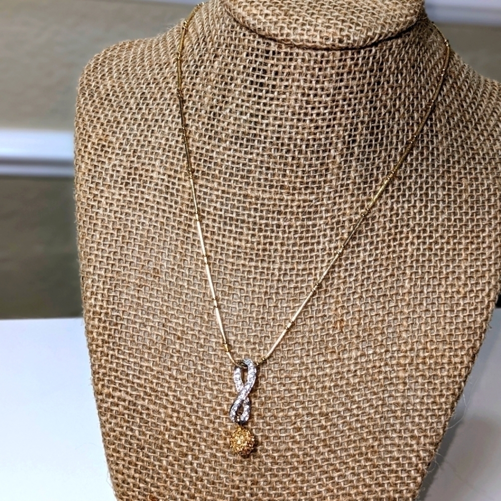 Elegant Gold and Silver Tone Infinity with Ball Pendant Necklace